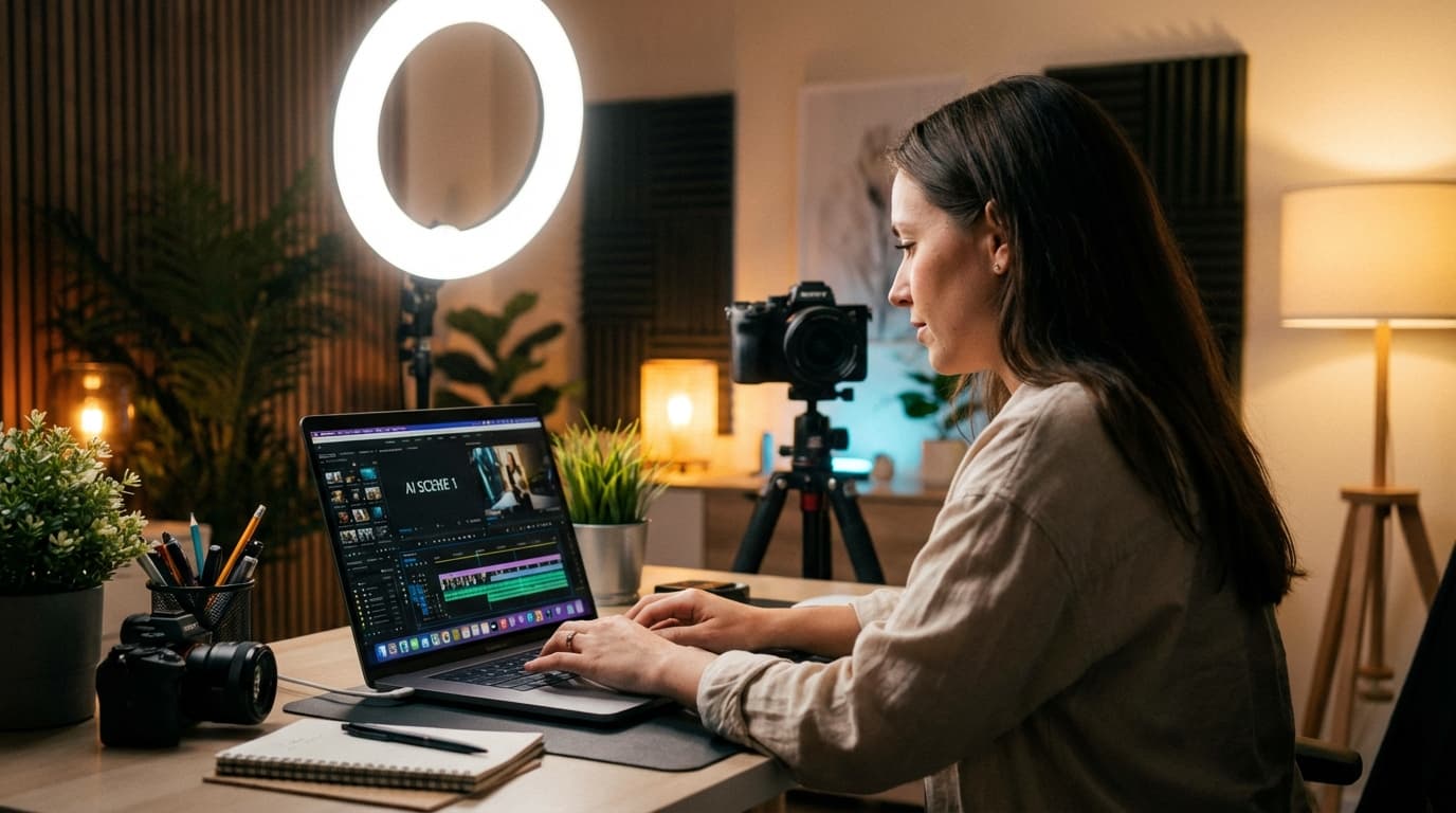 AI-videoredigering på laptop