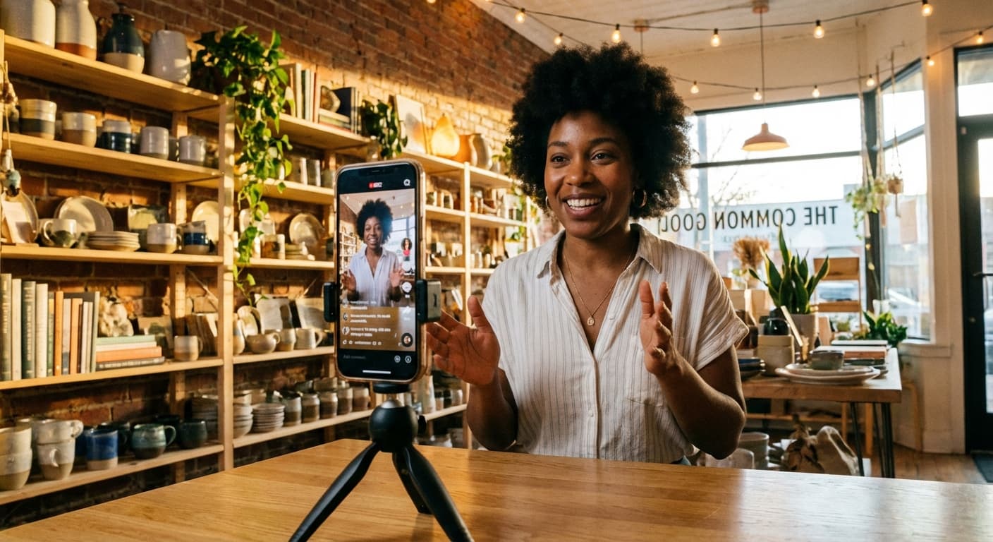Person som filmer kort video med mobiltelefon i et butikklokale