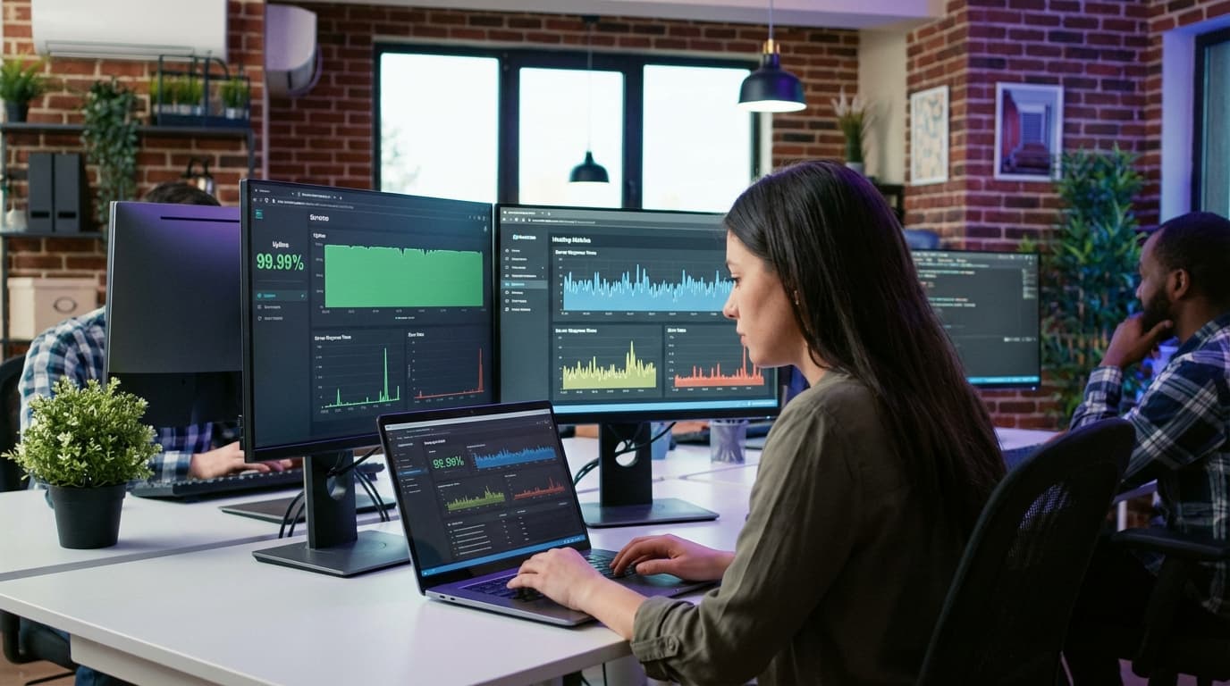 Serverrom med nettverkskabler