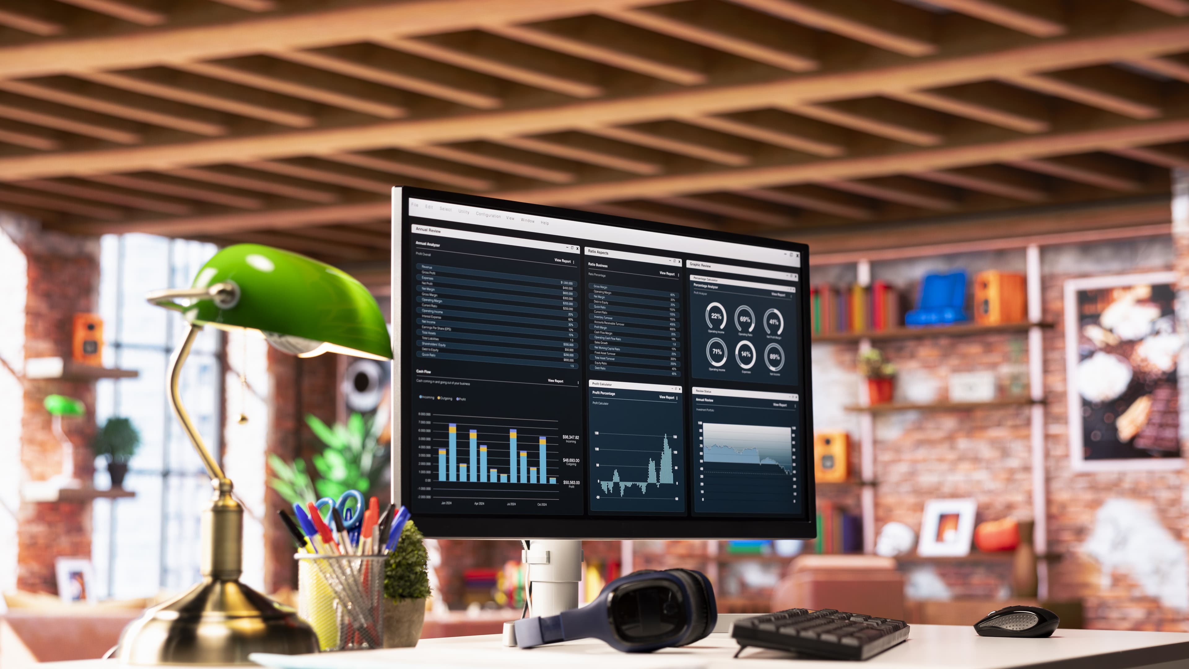 Illustrasjon av team som analyserer regnskapsdata