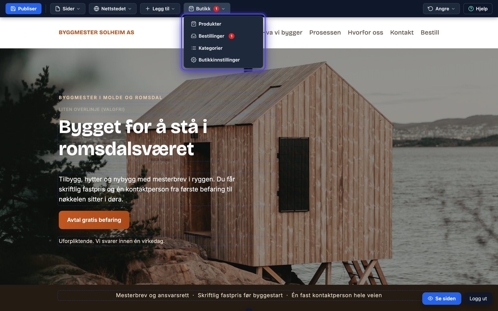 Butikk-menyen i topplinja med de fire valgene