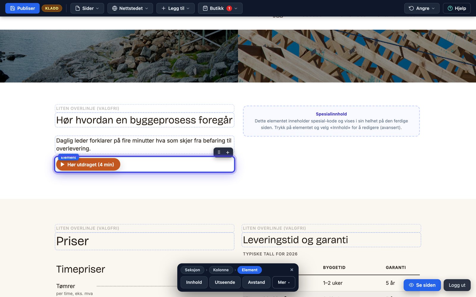 Spilleknappen slik den vises på nettsiden