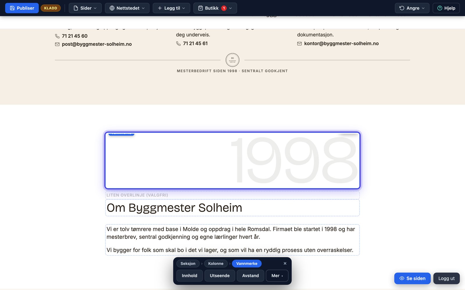 Vannmerket på nettsiden som et svakt tall bak seksjonstittelen