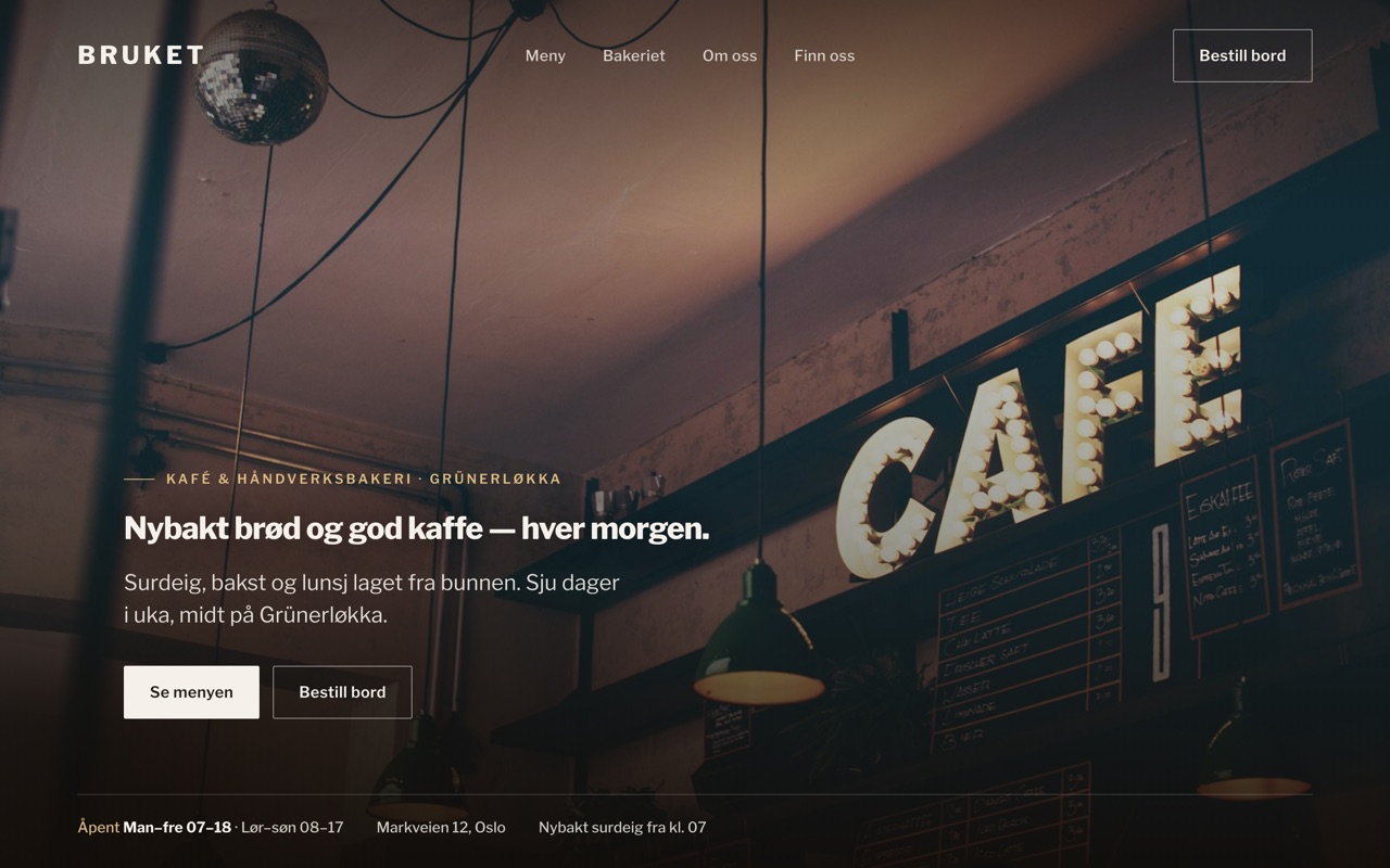 Eksempel: nettside for kafé & bakeri