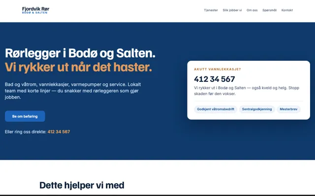 Eksempel: nettside for rørlegger