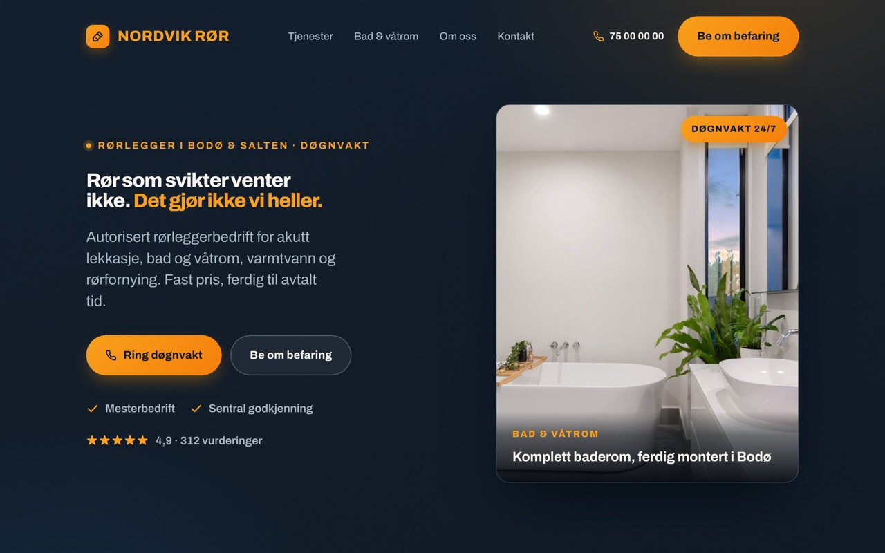 Eksempel: nettside for rørlegger