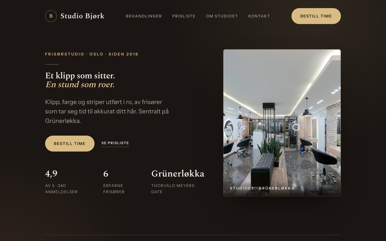 Eksempel: nettside for frisør