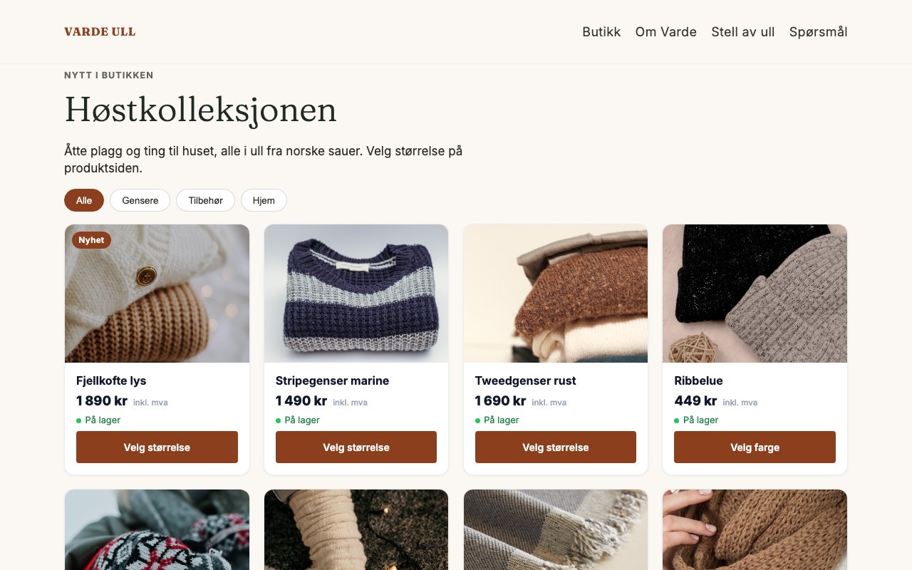 Eksempel: nettbutikk for ullklær